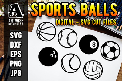 Set of Sports Balls SVG Cut Files and Sports Logo Templates