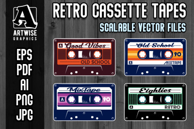 Vintage Cassette Tapes Retro Audio Mixtape Vector Graphics