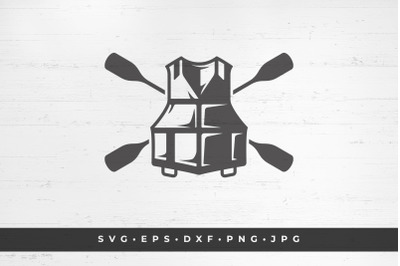 Life jacket and crossed paddles icon isolated on white background vect