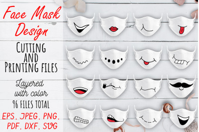 Face Mask Designs SVG. 16 Cartoon Smilling Designs &ndash; Cute file.