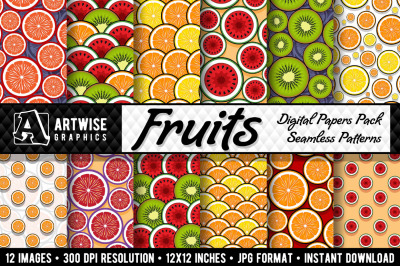 Fruit Slices Digital Paper Graphics Seamless Patterns