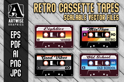 Vintage Cassette Tapes Retro Audio Mixtape Vector Graphics