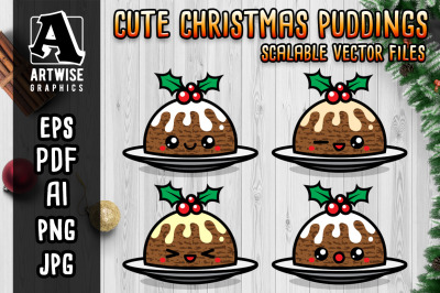 Cute Christmas Puddings Vector Art Graphics