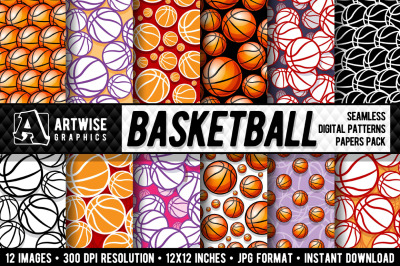 Basketball Digital Paper Graphics Sports Balls Seamless Patterns