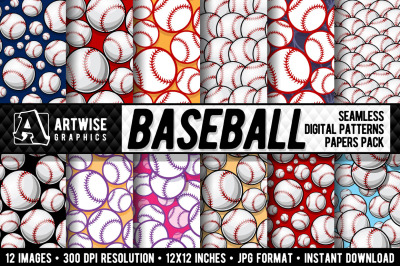 Baseball Digital Paper Graphics Sports Balls Seamless Patterns