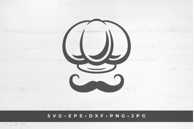 Chef&#039;s hat with mustache icon isolated on white background vector illu