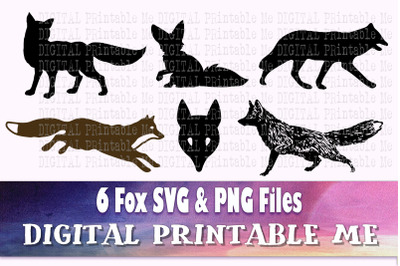 Fox silhouette SVG bundle, PNG, clip art, 6 Digital cut file, Fox, des