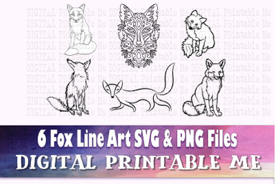 Fox SVG bundle, PNG, clip art, 6 Digital cut file, Fox, line art, dese