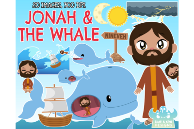 Jonah and the Whale Clipart - Lime and Kiwi Designs