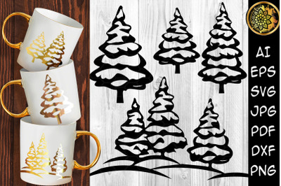 Christmas SVG Pine Tree Clipart Design Decorative Elements set 3