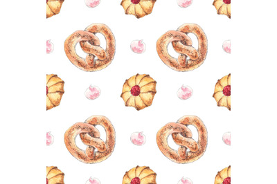 Sweet bakery watercolor seamless pattern - food illustration