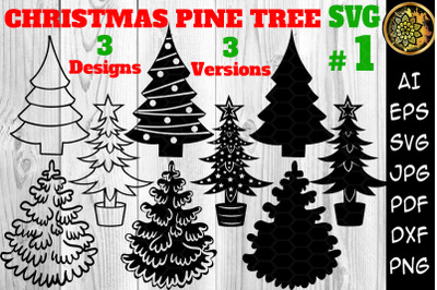 Christmas SVG Pine Trees 3 Designs 3 Versions Clipart Set 1