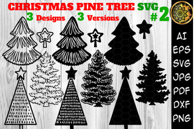 Christmas SVG Pine Trees 3 Designs 3 Versions Clipart Set 2