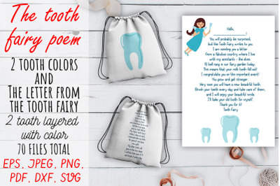 The tooth fairy poem SVG set. 2 colors tooth and letter.