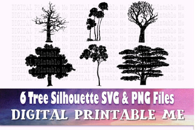 Tree Silhouette, Forest SVG bundle, PNG,  Clip Art Pack, 6 cut file pa