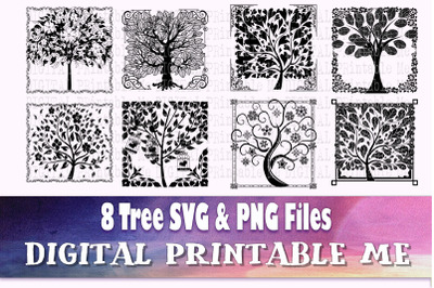 Tree of life Silhouette, Forest SVG bundle, PNG,  Clip Art Pack, 8 cut