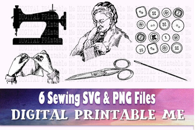 Sewing SVG bundle, PNG, Seamstress Clip Art Pack, 6 cut files, Instant