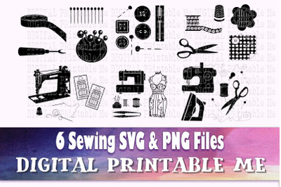 Sewing SVG bundle, PNG, Seamstress Clip Art Pack, 6 cut files, Instant
