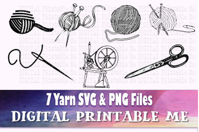 Knitting SVG bundle, silhouette PNG, ball of yarn Clip Art Pack, 7 cut