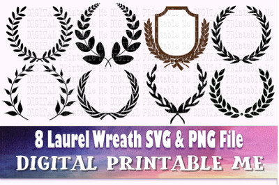 Laurel Wreath svg&2C; silhouette bundle&2C; 8&2C; round border&2C; circle&2C; leaves&2C;