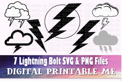 Lightning Bolt SVG&2C; thunder cloud silhouette bundle&2C; 7 images&2C; PNG cli