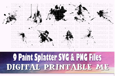 Paint Splatter Silhouette, SVG bundle 2, PNG, Clip Art Pack , 9 Images