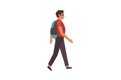 Man walking in the city. Modern young happy cartoon male charecter wit