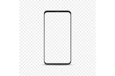 Realistic smartphone mockup. Blank phone with transparent screen and b