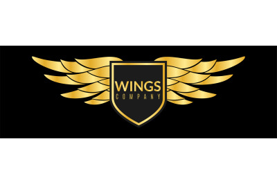 Gold wings logo. Creative sport or business success awards, angel or e