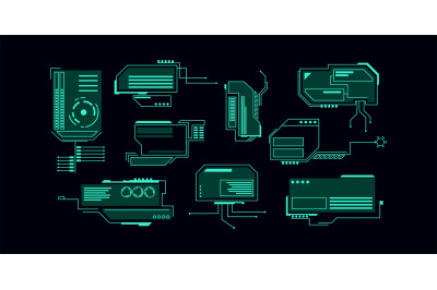 Virtual graphic control panel. Green luminescent futuristic navigation