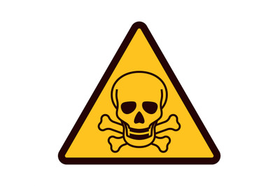 Warning sign with skull. Yellow triangle with black attention symbol&2C;