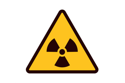 Warning sign. Yellow triangle with black attention symbol, radioactive