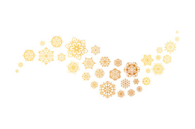 Gold snowflakes wave. Christmas golden ornament for decoration and gre