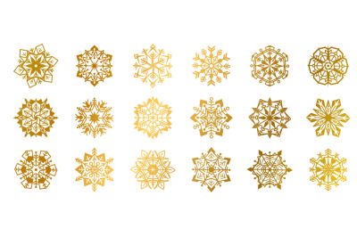 Gold snowflakes. Golden shine christmas flake for decoration and greet