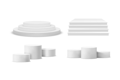 Round and square podium. Realistic winner pedestal white emty geometri