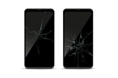 Smartphone crack screen. Damage mobile phone front view template&2C; brok