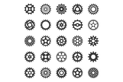 Gears. Transmission cogwheel movement black silhouette collection, con