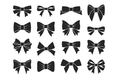 Gift bow icons. Decorative black bows silhouettes&2C; elegant ribbon for