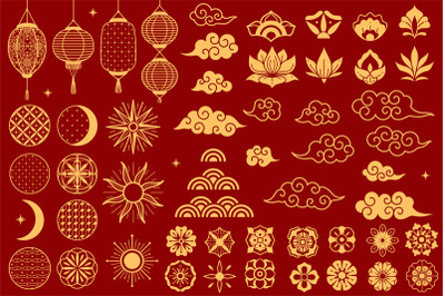 Asia elements. Chinese festive decorative gold traditional symbols, lo
