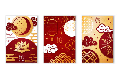 Chinese posters. Asian new year cards with decorative traditional elem