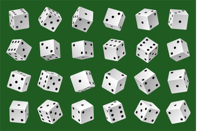 Dices template. Gambling game white 3d cubes with black pips different