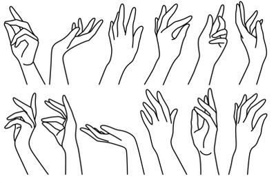 Woman hands line. Outline drawn female different position elegant hand