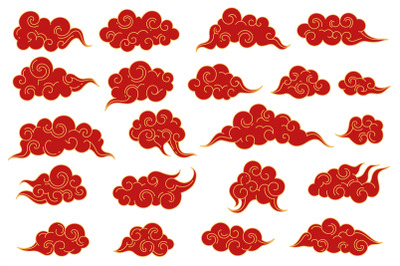 Chinese oriental curling clouds. Traditional decorative red asian cumu