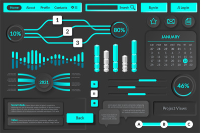 User interface elements. Futuristic virtual digital graphic user contr