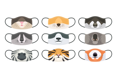 Medical mask with animals faces. Fun reusable mouth masks with various