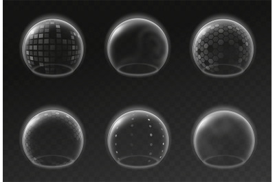 Bubble shields. Futuristic transparent sphere template&2C; safety energy