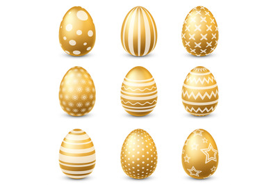 Golden easter eggs. Traditional festive gold egg with ornamental patte