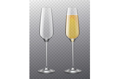 Champagne glass. Full and empty glasses with white wine wedding&2C; birth