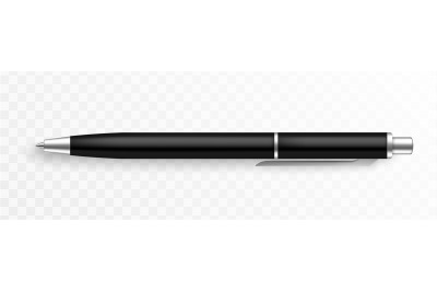 Pen template. Realistic black and silver ballpoint mockup, top view 3d