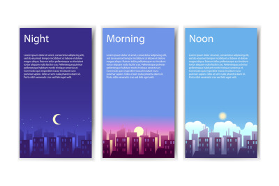 Different times of day. Collection of vertical banners morning&2C; noon a